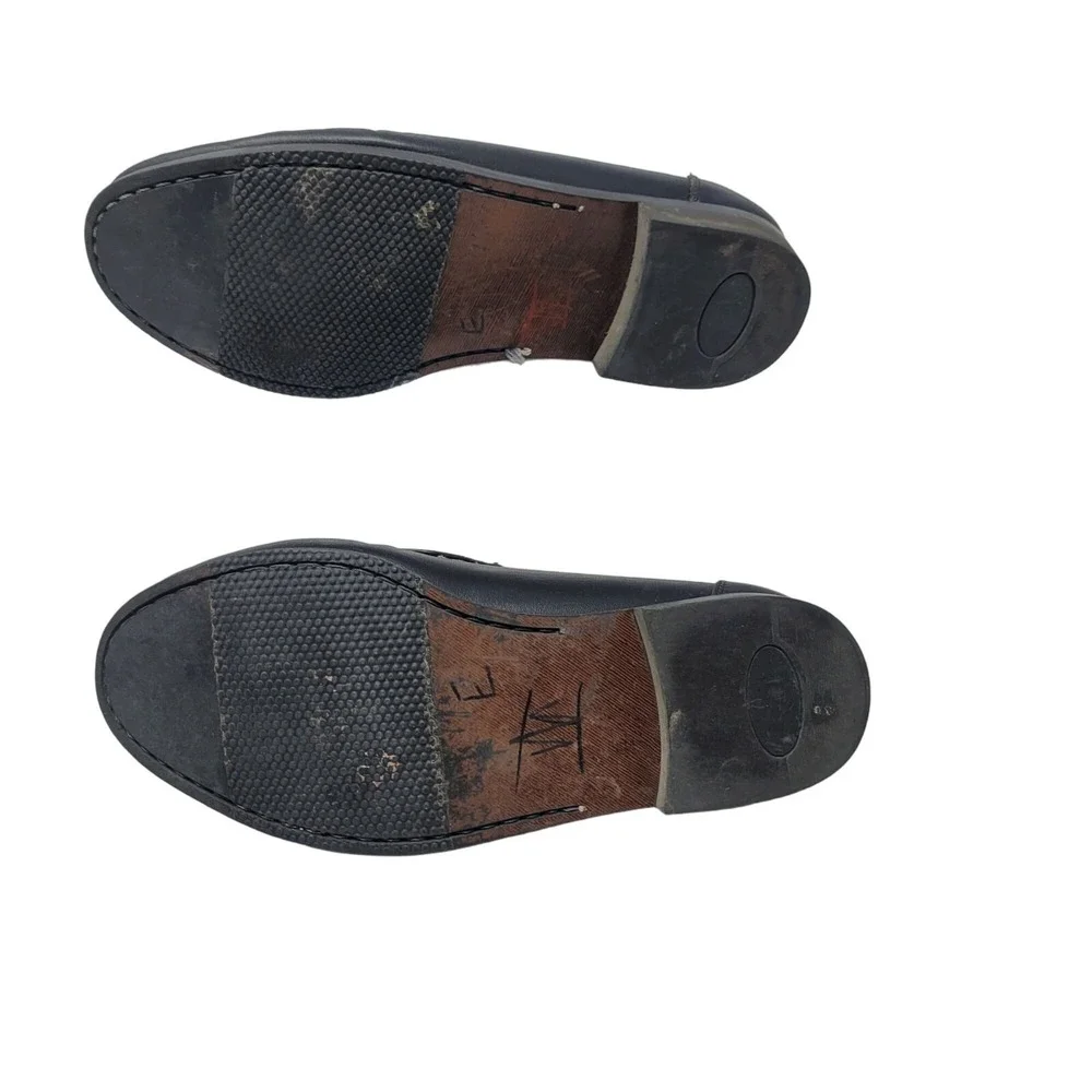 Womens Tifosi Design Black Leather Loafers Chain Detail 41‎ Wide Comfort Slip On